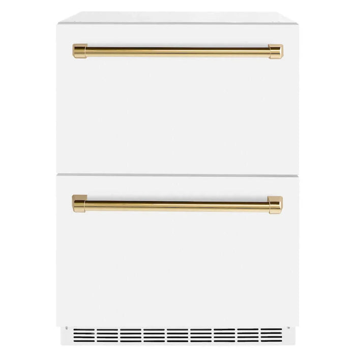 ZLINE Autograph Edition 24" Touchstone 168 Can Outdoor-Rated Dual Refrigerator Drawer, White Matte Door, Accents  RDSOZ-WM-24-CB09K