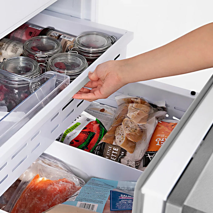 ZLINE Autograph Edition 36" French Door Built-In Bottom Freezer Refrigerator, Water Dispenser, Ice Maker, Satin Stainless Steel, Accents RBIVZ-SN-36-CB09K