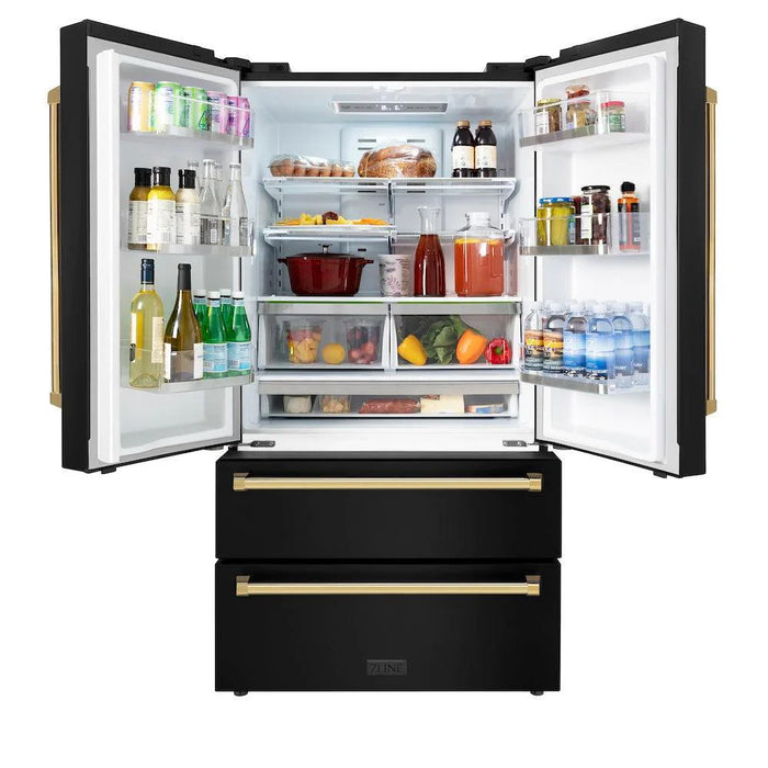 ZLINE Autograph Edition 48"Kitchen Package, Black Stainless Steel Dual Fuel Range, Range Hood, Dishwasher and Refrigeration, 4AKPR-RABRHDWV48-G09K