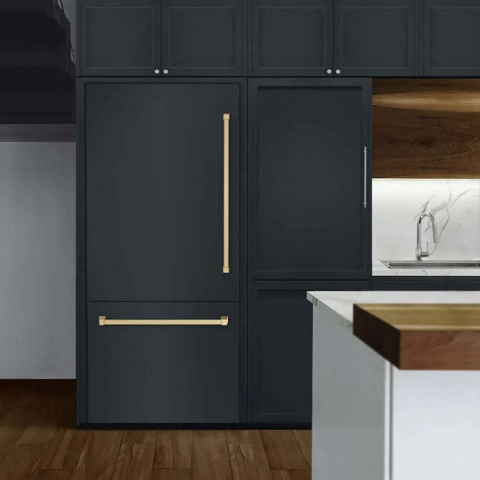 ZLINE 36" Panel Ready Built-In Bottom Freezer Refrigerator,Water Dispenser, Ice Maker,Graphite Gray Polished Gold GRBITZ-36-G09K