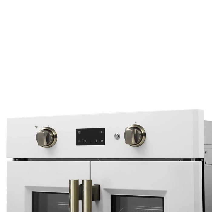 Forno Asti 30"French Door Electric Wall Oven in White with Antique Brass Trim, FBOEL1333-30WHT09K