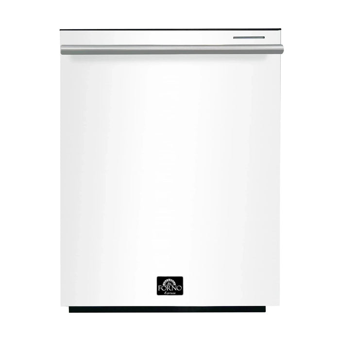 Forno Espresso Package - 30" Electric Range, Range Hood, Refrigerator and Dishwasher in White with Silver Handles, FBDL-006-03US09K
