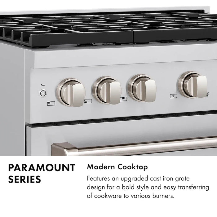 ZLINE Autograph Edition 36" Paramount Dual Fuel Range, 6 Burner Gas Cooktop, Electric Convection Oven, Stainless Steel, Helix Handle and Knob SDRZ-36-KCB09K
