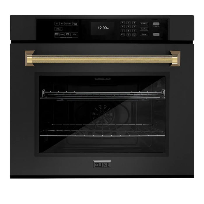 ZLINE Autograph Edition 30" Professional True Convection Single Wall Oven, Air Fry, Self Clean, Black Stainless Steel, Helix Handles WASBZ-30-KCB09K