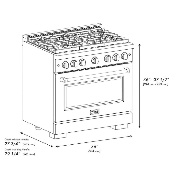 ZLINE 36 In. Gas Range, Stainless Steel, White Matte, SGR-WM-3609K