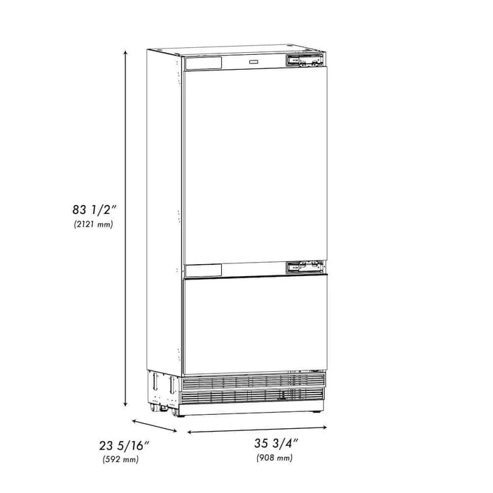 ZLINE 36" Panel Ready Built-In Bottom Freezer Refrigerator,Water Dispenser, Ice Maker,Graphite Gray Champagne Bronze GRBITZ-36-CB09K