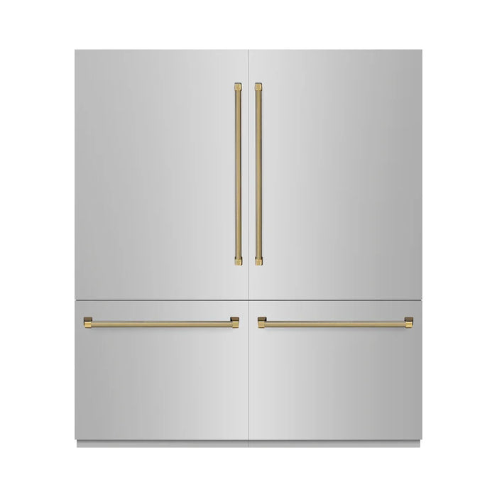 ZLINE Autograph Edition 72" French Door Built-In Bottom Freezer Refrigerator, Water Dispensers, Ice Makers, Stainless Steel, Graphite Gray Interior, Helix Handles GRBITZ-30472KCB09K