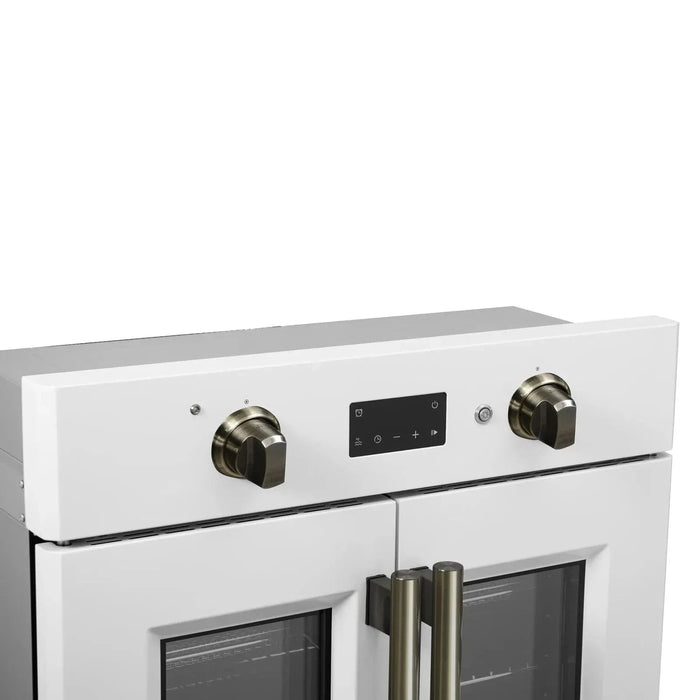 Forno Asti 30"French Door Electric Wall Oven in White with Antique Brass Trim, FBOEL1333-30WHT09K