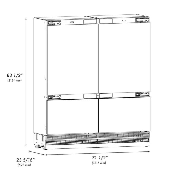 ZLINE 72" Panel Ready Built-In Bottom Freezer Refrigerator,Water Dispenser, Ice Maker,Graphite Gray Polished Gold GRBITZ-72-G09K