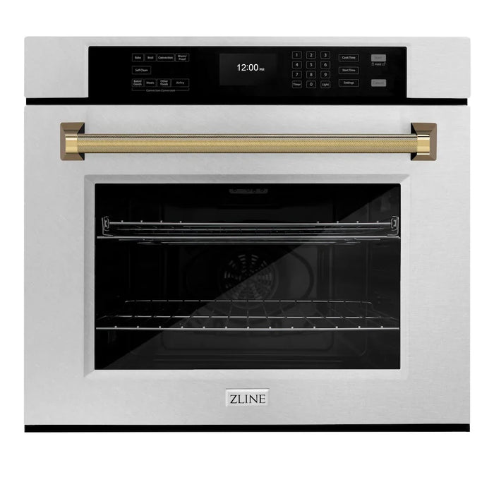 ZLINE Autograph Edition 30" Professional True Convection Single Wall Oven, Air Fry, Self Clean, Stainless Steel, Helix Handles WASZ-30-KCB09K