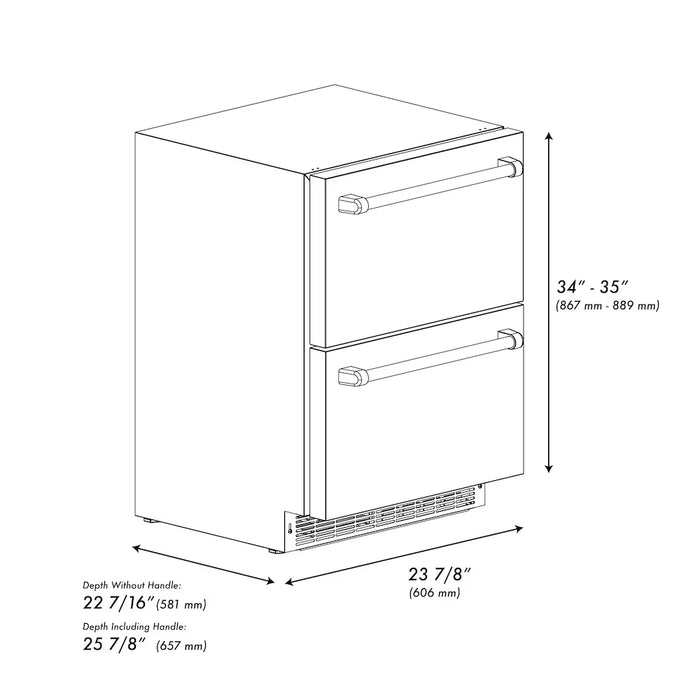 ZLINE Autograph Edition 24" Touchstone 168 Can Outdoor-Rated Dual Refrigerator Drawer, Stainless Steel Doors, Helix Handle RDSOZ-ST-24-KCB09K