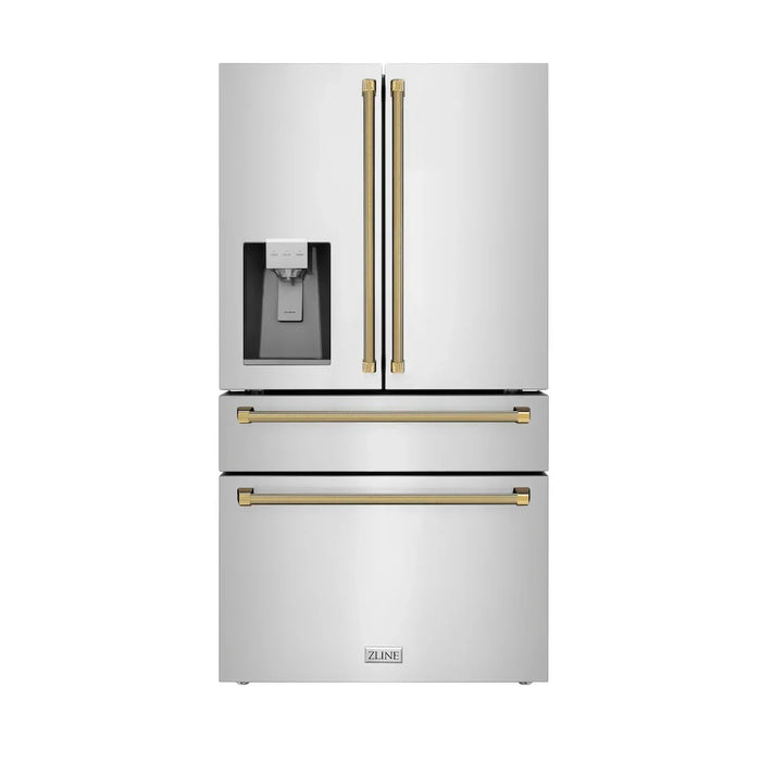 ZLINE Autograph Edition 36" Counter-Depth French Door Refrigerator, Water, Ice Maker, Fingerprint-Resistant Stainless Steel, Helix Handles RFMZ-W-36-KCB09K