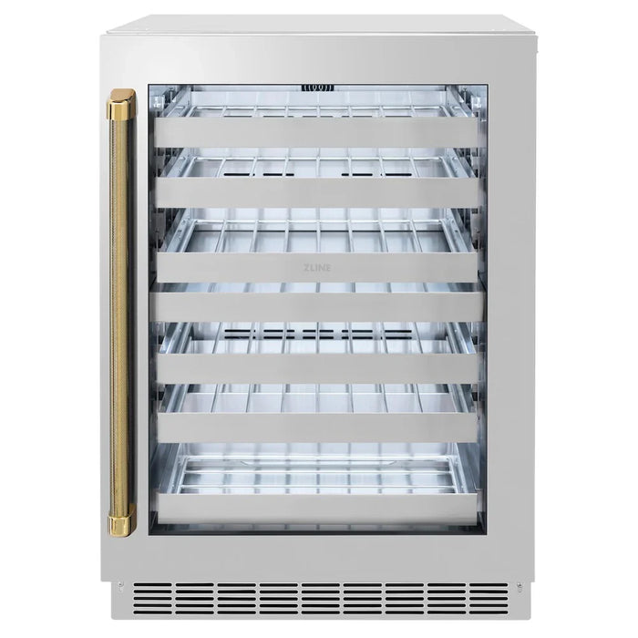ZLINE Autograph Edition 24" Touchstone Dual Zone 44 Bottle Wine Cooler, Stainless Steel Glass Door, Helix Handle RWDOZS-24-KCB09K