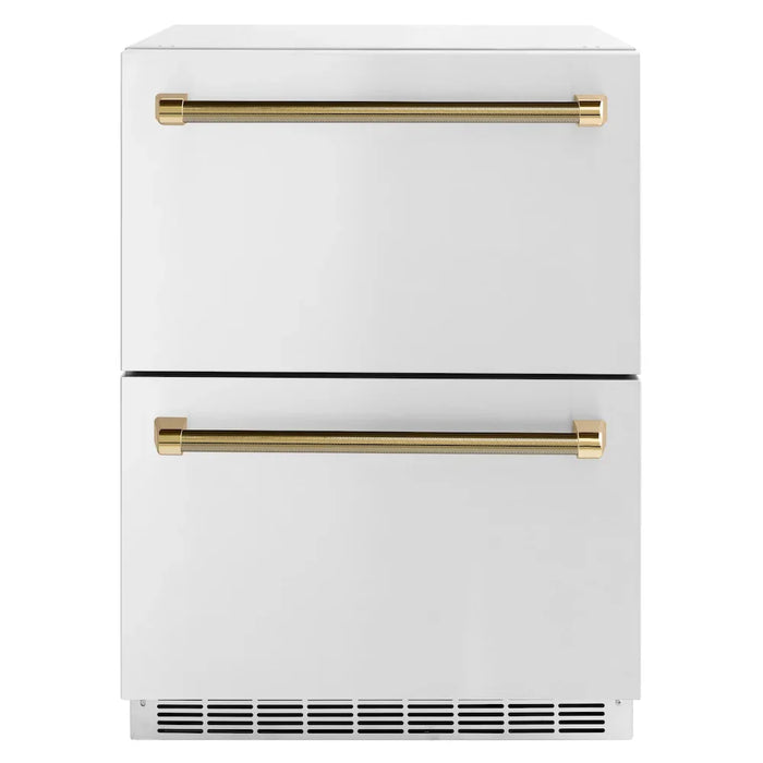 ZLINE Autograph Edition 24" Touchstone 168 Can Outdoor-Rated Dual Refrigerator Drawer, Stainless Steel Doors, Helix Handle RDSOZ-ST-24-KCB09K