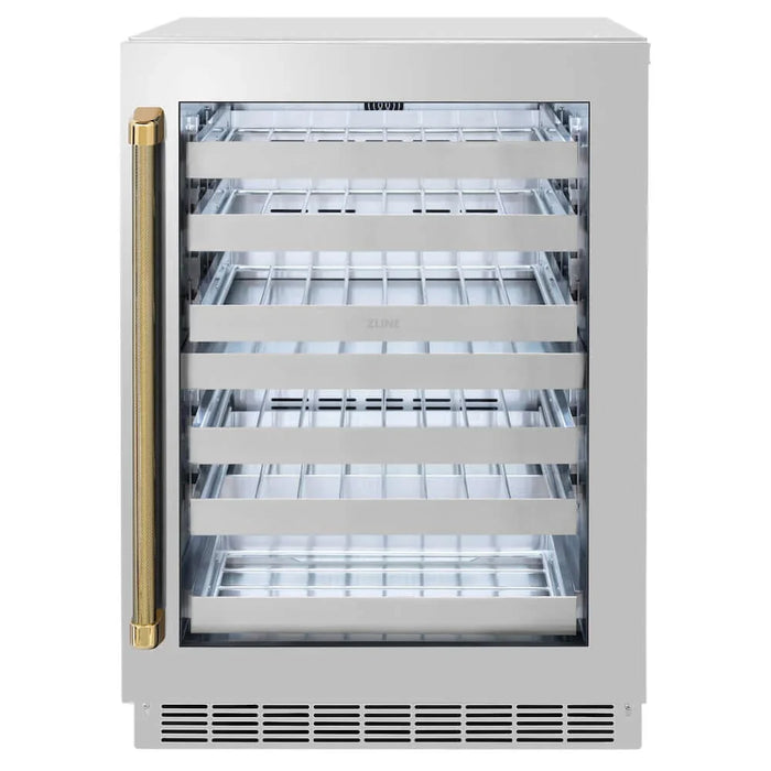 ZLINE Autograph 24" Dual Zone 44 Bottle Wine Cooler With Stainless Steel Glass Door, Helix Handle, Accents RWDOZ-GS-24-KCB09K