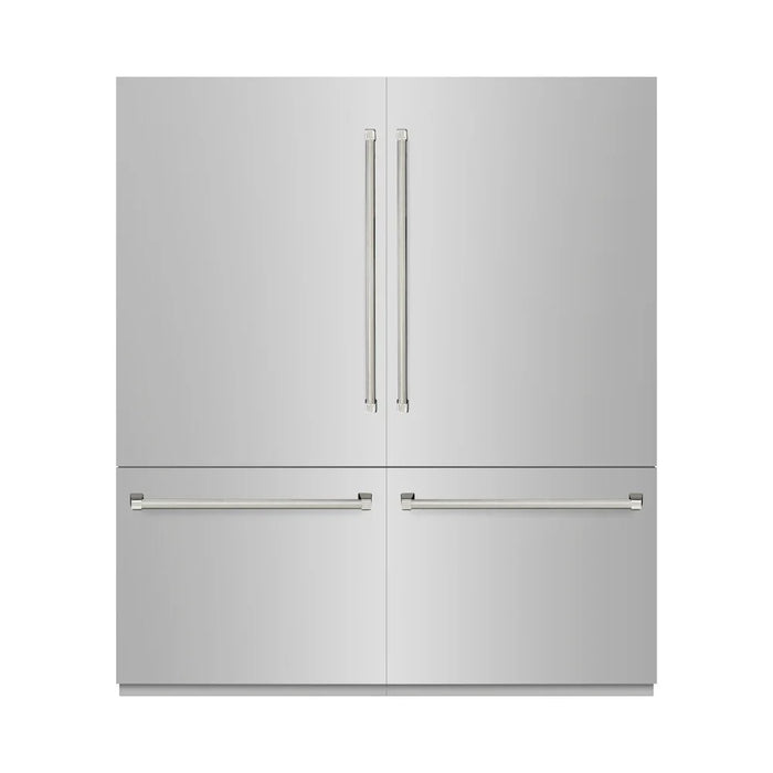 ZLINE Autograph Edition 72" French Door Built-In Bottom Freezer Refrigerator, Water Dispensers, Ice Makers, Stainless Steel, Graphite Gray Interior, Helix Handles GRBITZ-30472KCB09K