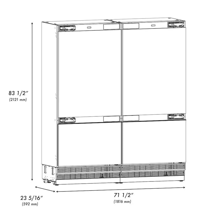 ZLINE 72" Panel Ready Built-In Bottom Freezer Refrigerator,Water Dispenser, Ice Maker, RBIT-7209K
