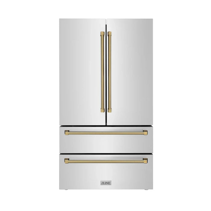 ZLINE Autograph Edition 36" Counter-Depth French Door Refrigerator, Ice Maker, Fingerprint-Resistant Stainless Steel, Helix Handles RFMZ-36-KCB09K