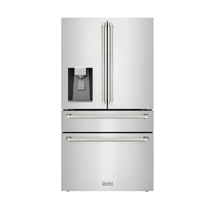 ZLINE Autograph Edition 36" Counter-Depth French Door Refrigerator, Water, Ice Maker, Fingerprint-Resistant Stainless Steel, Helix Handles RFMZ-W-36-KCB09K