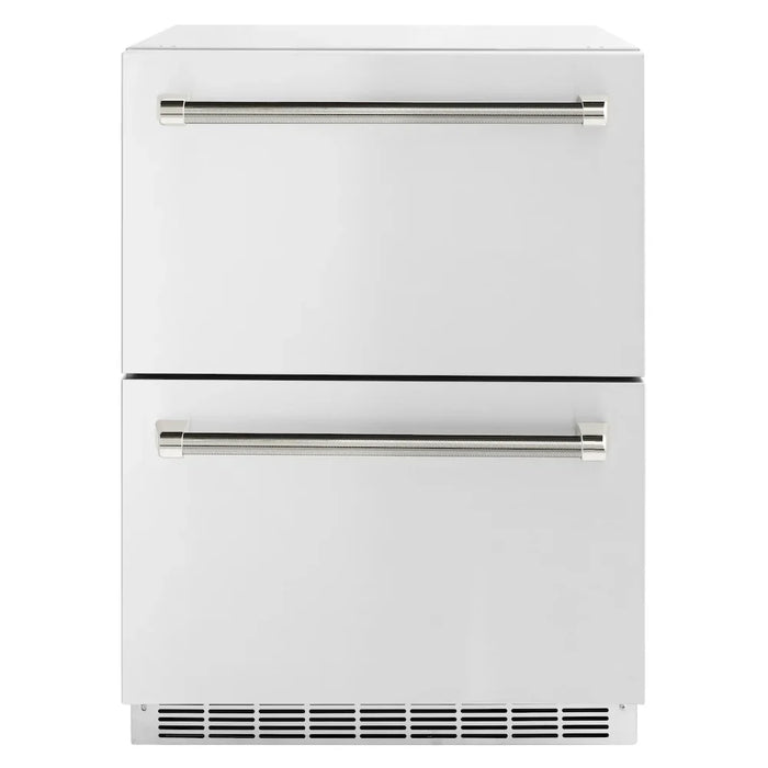 ZLINE Autograph Edition 24" Touchstone 168 Can Outdoor-Rated Dual Refrigerator Drawer, Stainless Steel Doors, Helix Handle RDSOZ-ST-24-KCB09K