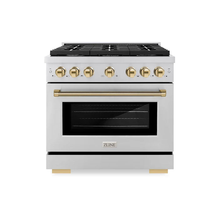 ZLINE Autograph Edition 36" Paramount Dual Fuel Range, 6 Burner Gas Cooktop, Electric Convection Oven, Stainless Steel, Helix Handle and Knob SDRZ-36-KCB09K
