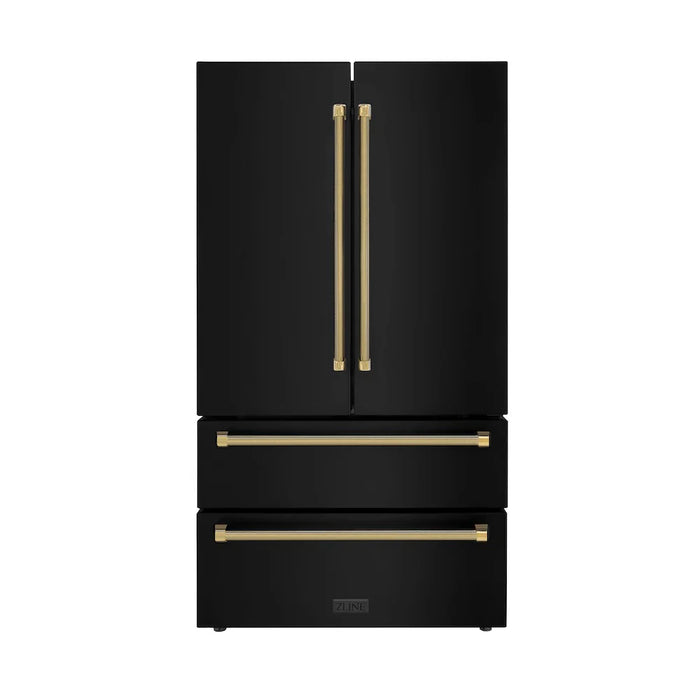 ZLINE Autograph Edition 36" Counter-Depth French Door Refrigerator, Ice Maker, Fingerprint-Resistant Black Stainless Steel, Helix Handles RFMZ-36-BS-KCB09K