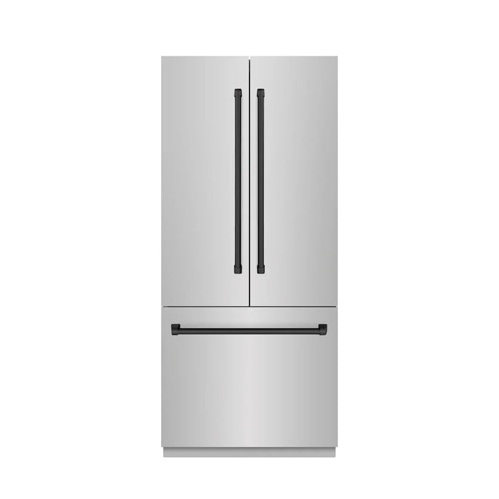 ZLINE 36" French Door Built-In Bottom Freezer Refrigerator, Water Dispenser, Ice Maker, Satin Stainless Steel, Accents SRBIVZ-SN-36-CB09K
