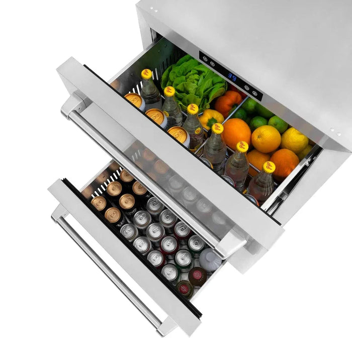 ZLINE 24" Touchstone 168 Can Outdoor-Rated Dual Refrigerator Drawer, Stainless Steel, RDSO-ST-2409K