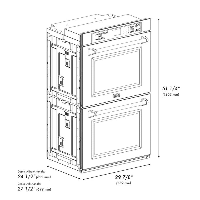ZLINE 30"Professional True Convection Double Wall Oven, Air Fry, Self Clean Black Stainless Steel WADB-3009K