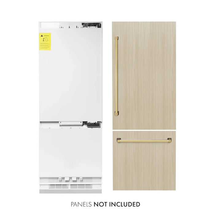 ZLINE Autograph Edition 30" Panel Ready Built-In Bottom Freezer Refrigerator, Water Dispenser, Ice Maker, Accents RBIVZ-30-CB09K
