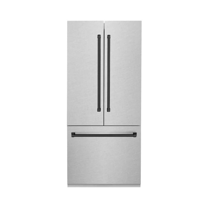 ZLINE Autograph Edition 36" French Door Built-In Bottom Freezer Refrigerator, Water Dispenser, Ice Maker, Satin Stainless Steel, Accents RBIVZ-SN-36-CB09K