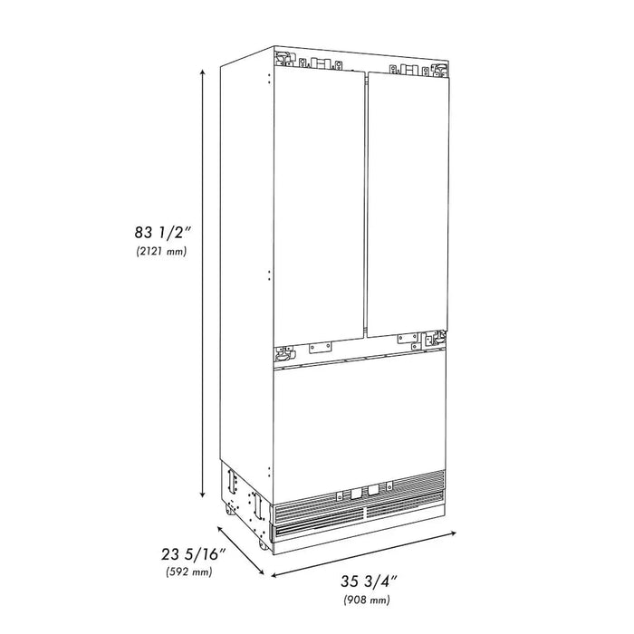 ZLINE 36" Panel Ready Built-In Bottom Freezer Refrigerator,Water Dispenser, Ice Maker,Graphite Gray, Gold GRBIVZ-36-G09K