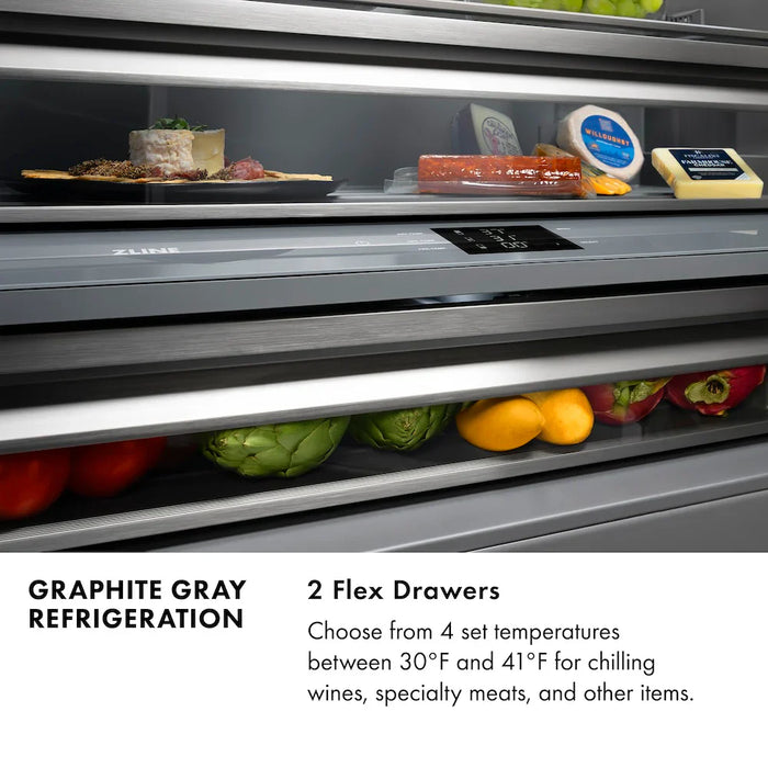 ZLINE Autograph Edition 60" French Door Built-In Bottom Freezer Refrigerator, Water Dispenser, Ice Maker, Black Stainless Steel, Graphite Gray Interior, Helix Handles GRBIVZ-BS60KCB09K