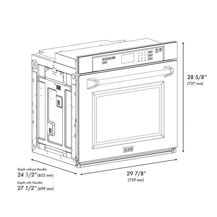ZLINE 30" Autograph Edition Professional True Convection Single Wall Oven, Air Fry, Self Clean, White Matte, Gold WASZ-WM-30-G09K