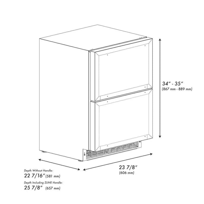 ZLINE 24" Touchstone 168 Can Outdoor-Rated Dual Refrigerator Drawer, Panel Matte Black, RDSPOZ-24-MB09K