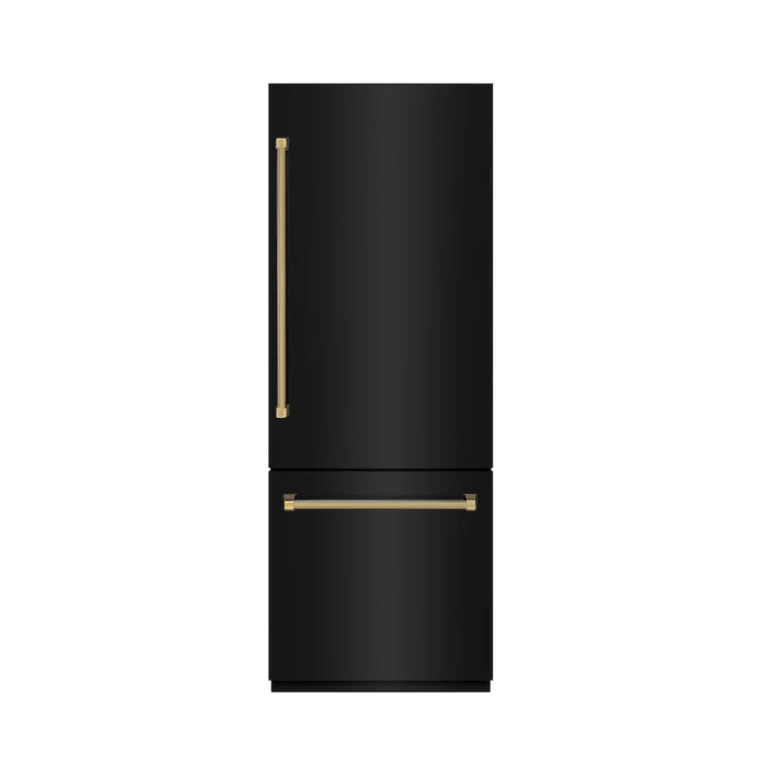 ZLINE Autograph Edition 30" Built-In Bottom Freezer Refrigerator, Water Dispenser, Ice Maker, Black Stainless Steel, Graphite Gray Interior,Helix Handles GRBIVZ-BS30KCB09K