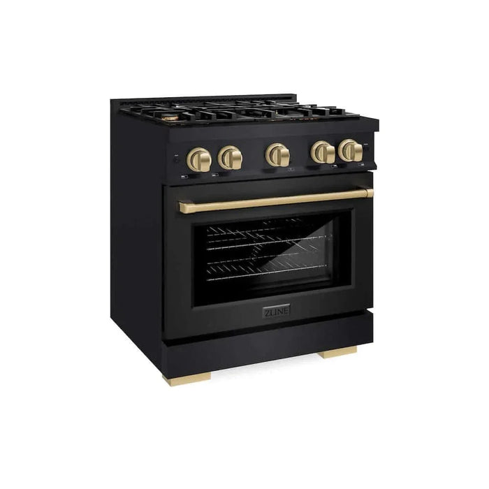 ZLINE 30" Select Dual Fuel Range Gas Cooktop Electric Convection Oven Black Stainless Steel Champagne Bronze HDRBZ-30-CB09K