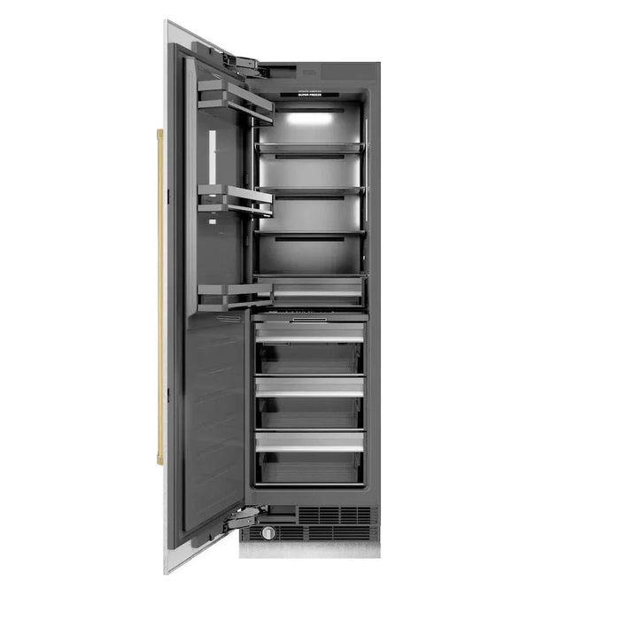 ZLINE 24" Column Freezer DuraSnow®Stainless Steel, Graphite Gray Interior Polished Gold RCFVZ-SN-24-G09K