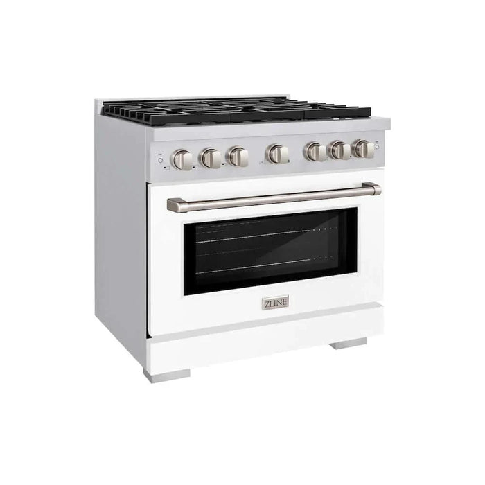 ZLINE 36 In. Gas Range, Stainless Steel, White Matte, SGR-WM-3609K