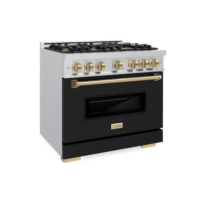 ZLINE 36" Dual Fuel Range, Gas Cooktop, Electric Convection Oven Stainless Steel, Black Matte Door Champagne Bronze CDRZ-BLM-36-CB09K