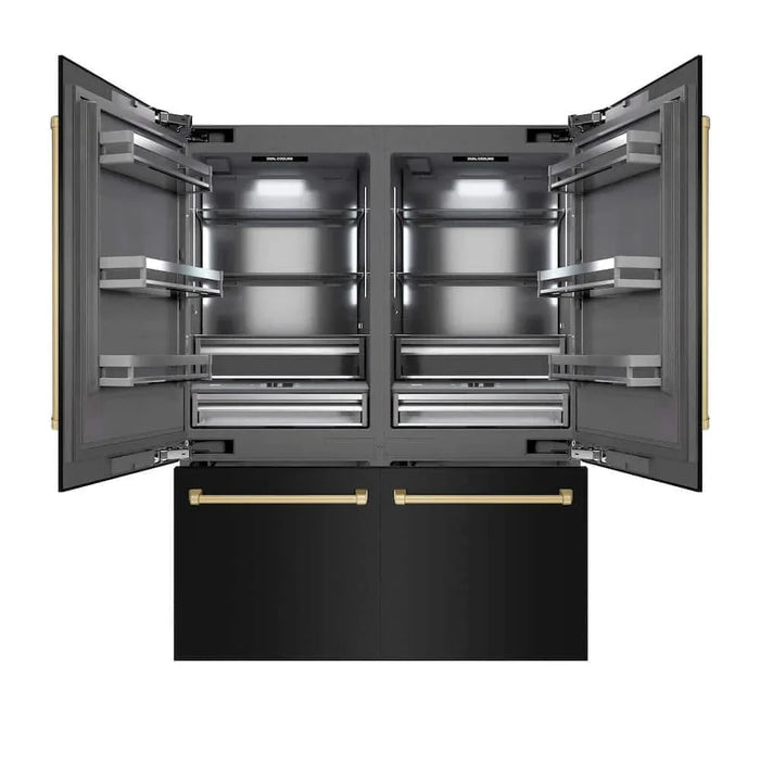 ZLINE 60" Built-In Bottom Freezer Refrigerator with Water Dispenser, Ice Maker, Black Stainless Steel, Graphite Gray Interior, Champagne Bronze GRBIVZ-BS-60-CB09K