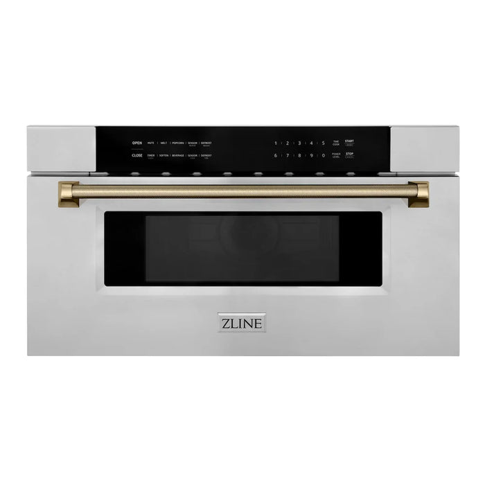 ZLINE Autograph Edition 30" Built-in Microwave Drawer, Stainless Steel, Helix Handle MWDZ-30-KCB09K
