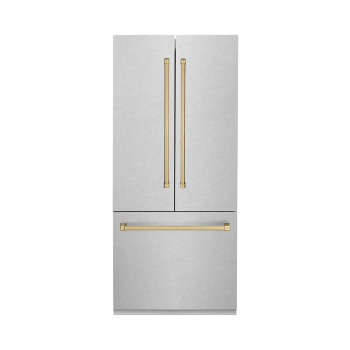 ZLINE Autograph Edition 36" French Door Built-In Bottom Freezer Refrigerator, Water Dispenser, Ice Maker, Satin Stainless Steel, Accents RBIVZ-SN-36-CB09K