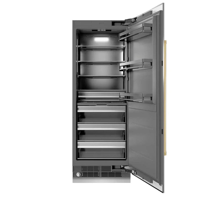 ZLINE 30" Column Refrigerator Stainless Steel, Graphite Gray Interior Polished Gold RCRVZ-30430-G09K