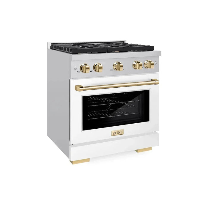 ZLINE 30"Paramount Dual Fuel Range White Matte Gold SDRZ-WM-30-G09K