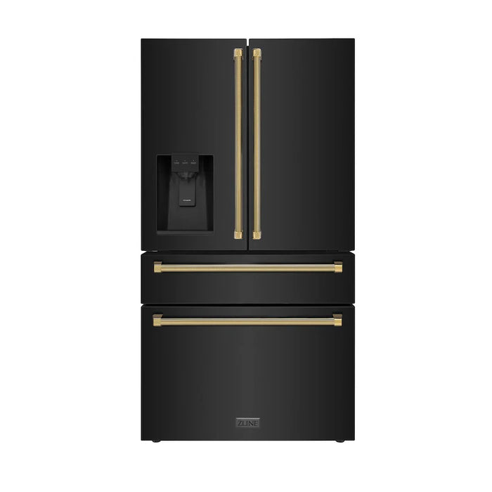 ZLINE Autograph Edition 36" Counter-Depth French Door Refrigerator, Water, Ice Maker, Fingerprint-Resistant Black Stainless Steel, Helix Handles RFMZ-W-36-BS-KG09K