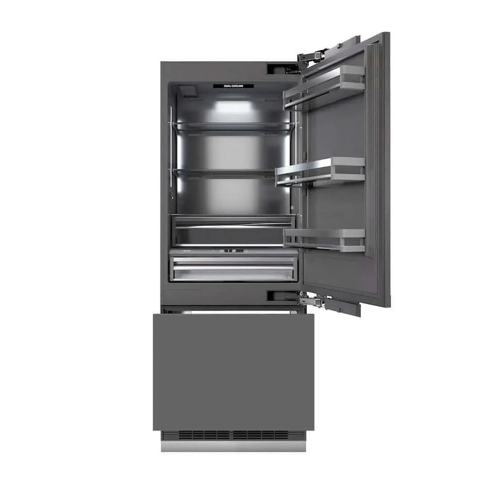 ZLINE 30" Panel Ready Built-In Bottom Freezer Refrigerator, Water Dispenser, Ice Maker, Graphite Gray Interior GRBIV-3009K
