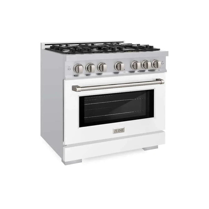 ZLINE 36" Select Dual Fuel Range Gas Cooktop Electric Convection Oven Stainless Steel White Matte Door HDR-WM-3609K