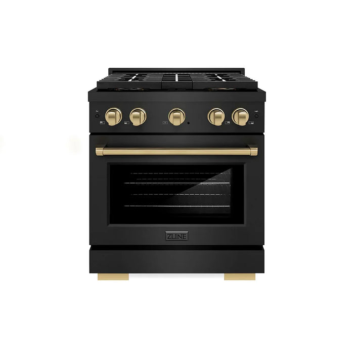ZLINE 30" Paramount Dual Fuel Range DuoPro™ Cooktop, Electric Convection Oven, Accents PSDRBZ-30-CB09K