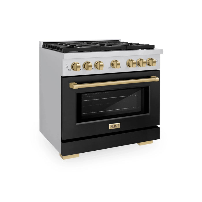 ZLINE 36"Paramount Dual Fuel Range Stainless Steel Black Matte Champagne Bronze SDRZ-BLM-36-CB09K